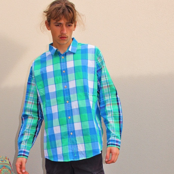 Ben Sherman Other - BEN SHERMAN green/blue checkered plaid shirt